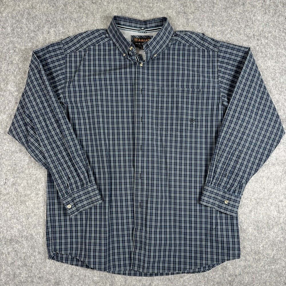 Ariat Pro Series Shirt Mens XL Blue Plaid Western Work Vented Cowboy